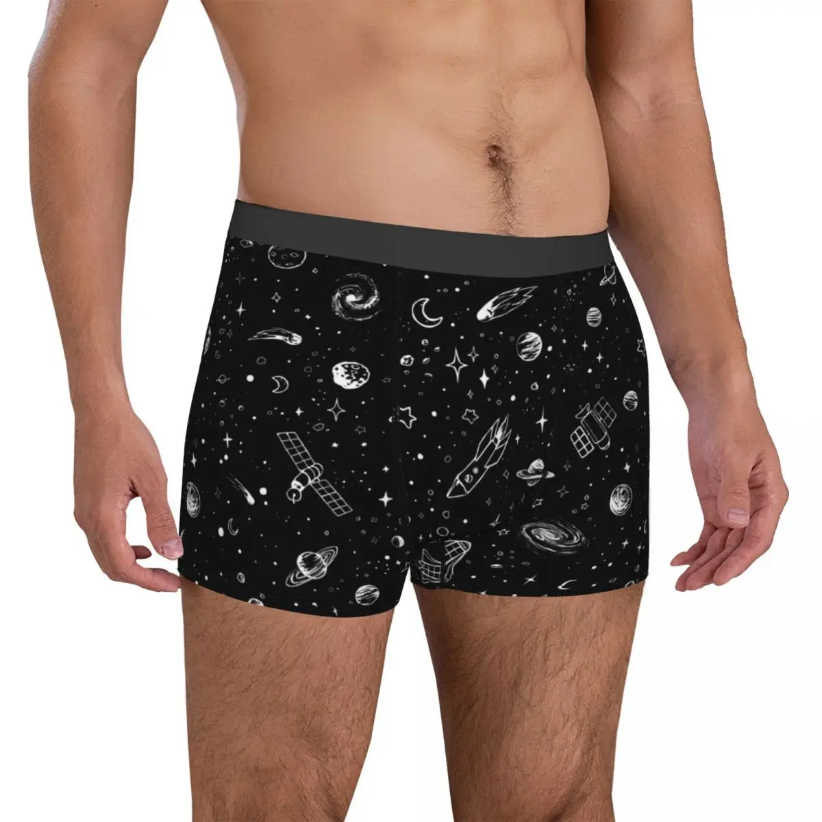 Space Starry Night Underwear Planets Print Men Panties Printed Plain Trunk Trenky Boxer Brief Plus Size 2XL