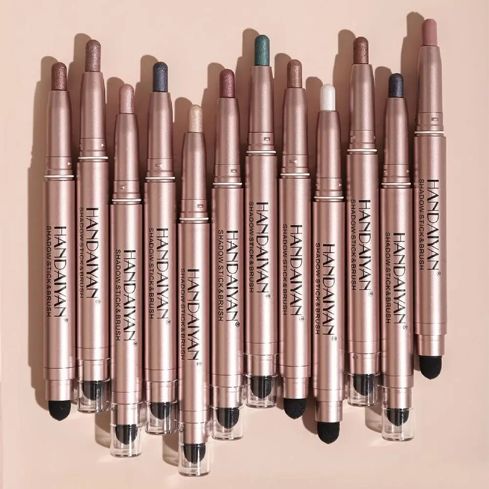 Double-head Eyeshadow Stick Diamond Shimmer Highlighter Pencils Ultra Pigmented Longlasting Cream Eye Shadow Sponge Pen