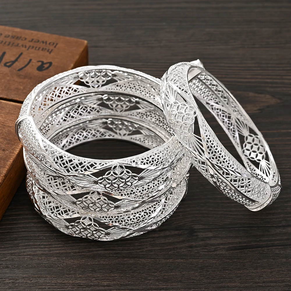 Silver Color 60MM Chinese Knot Wedding Bangle Women Bride CanOpen Bracelets Indian/Ethiopian/france/African/Dubai Jewelry gifts