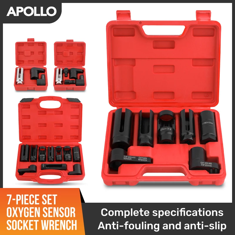 

​APOLLO 3/5/7/10PC Socket Set - Oxygen Sensor Wrench Socket Kit 3/8"&1/2" Drive CR-V Steel Sensor Removal Anti-Fouling Tool