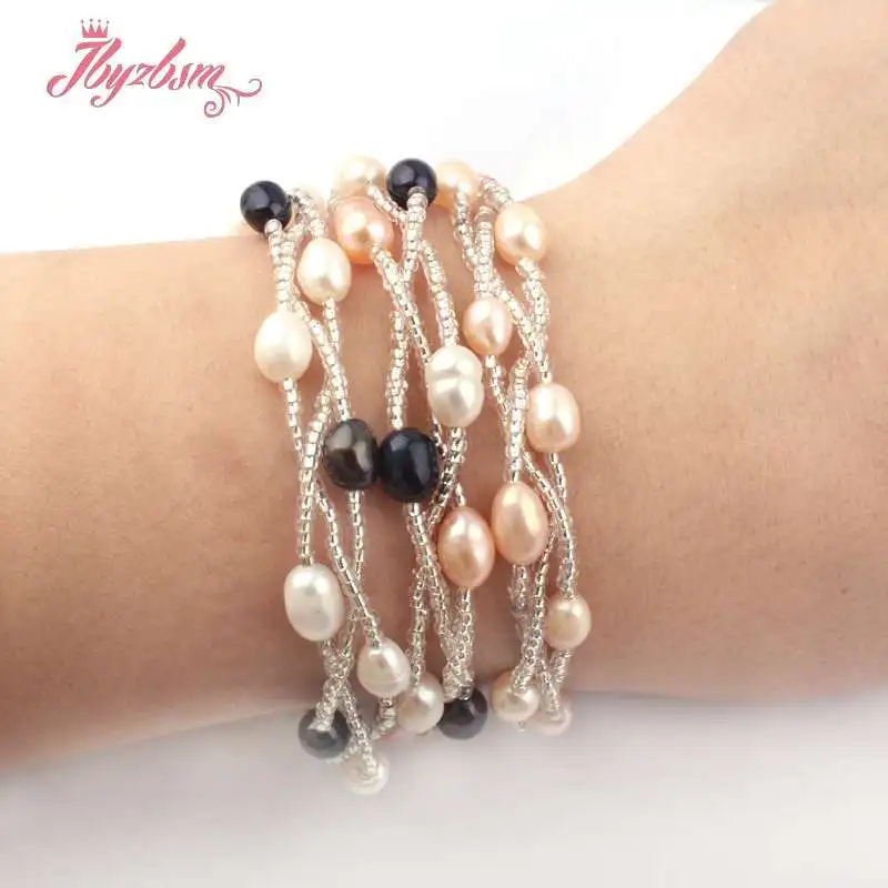 5x6-7x8mm Oval Natural Freshwater Pearl Stone Beads Handmade Fashion For Woman Christmas Gift Bracelets 6.5\