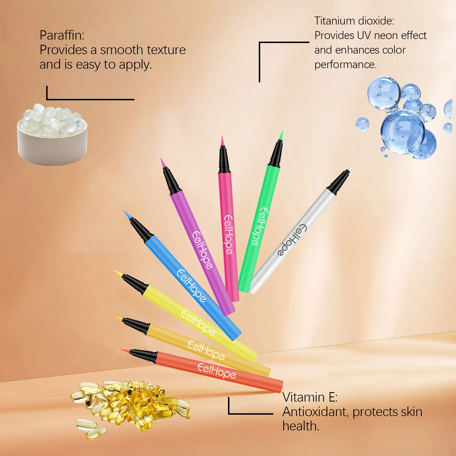 ฮาโลวีน Neon UV Liquid Eyeliner 8 สีกันน้ํา Long-Lasting Matte เรืองแสงแต่งหน้าสีสันอายไลเนอร์ปากกาเครื่องสําอาง