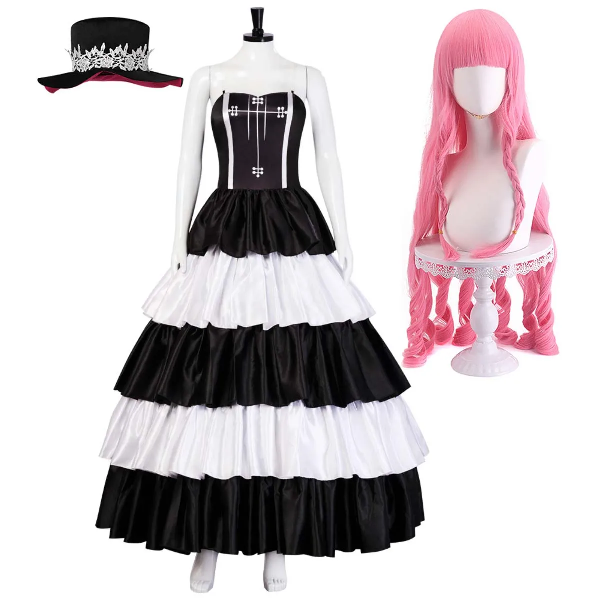 Halloween-Kostüm für Erwachsene, Rollenspiel, Anime-Piraten, Perona-Cosplay-Kostüm oder rosa Perücke für Frauen