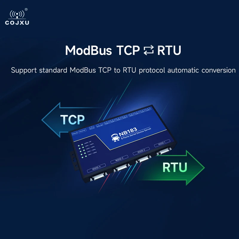 Servidor serie aislado de 8 canales RS485/232/422 a RJ45 COJXU NB183 Series ModBus RTU a TCP Watchdog incorporado MQTT/HTTP IOT