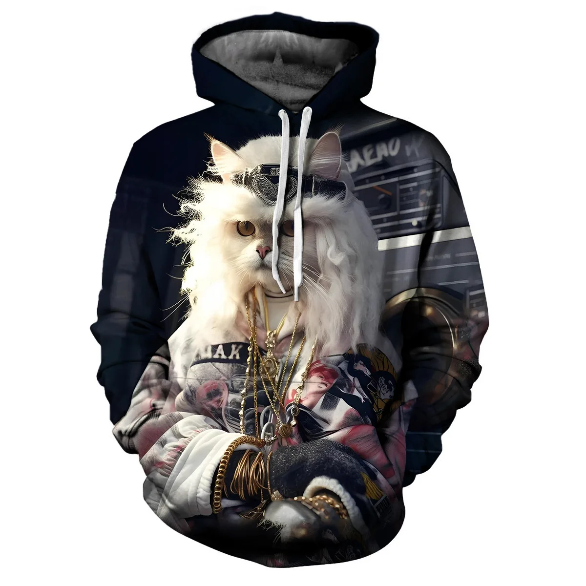 Cat And Dog 3D Digital Print Men's Hooded Sweatshirt With Drawstring And Kangaroo Pocket Men's Pullover Tops For Fall Winter