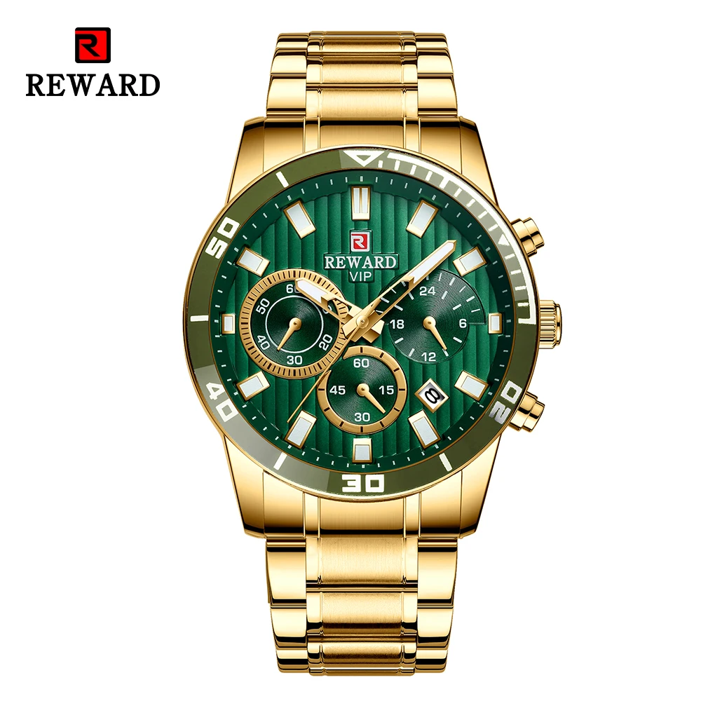 REWARD Men Quartz Watches Luxury Business Casual Wristwatch Stainless Steel Strap Chronograph Waterproof Wrist Watches for Male