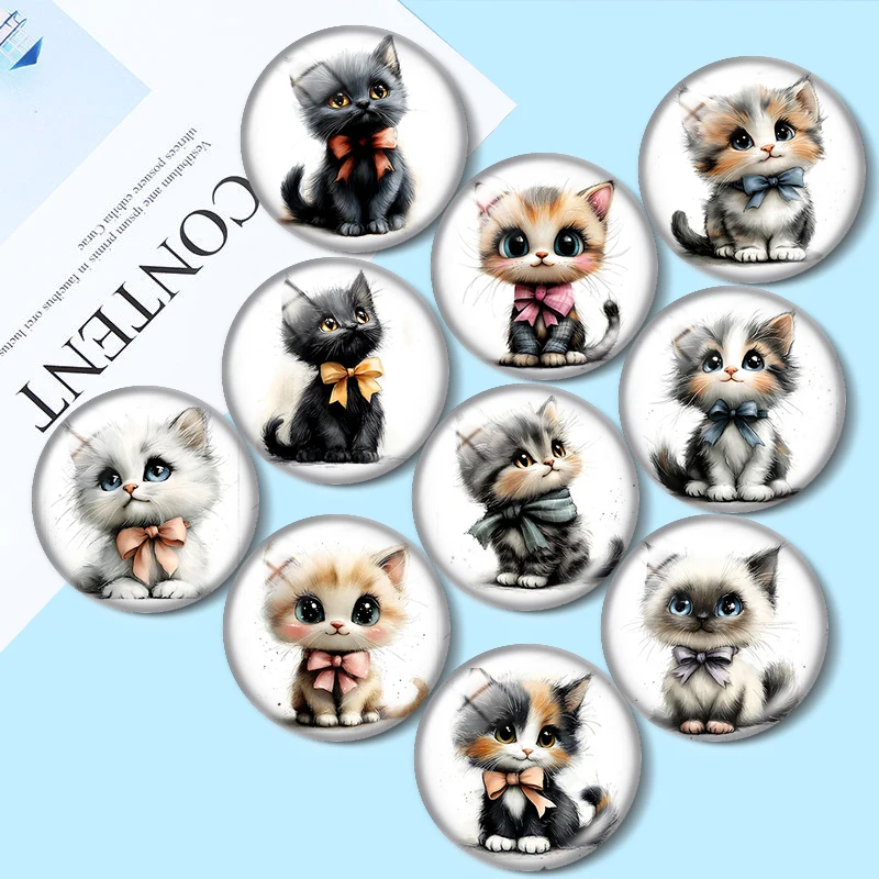 

Watercolor cute cats 10pcs 12mm/18mm/20mm/25mm Round photo glass cabochon demo flat back Making findings