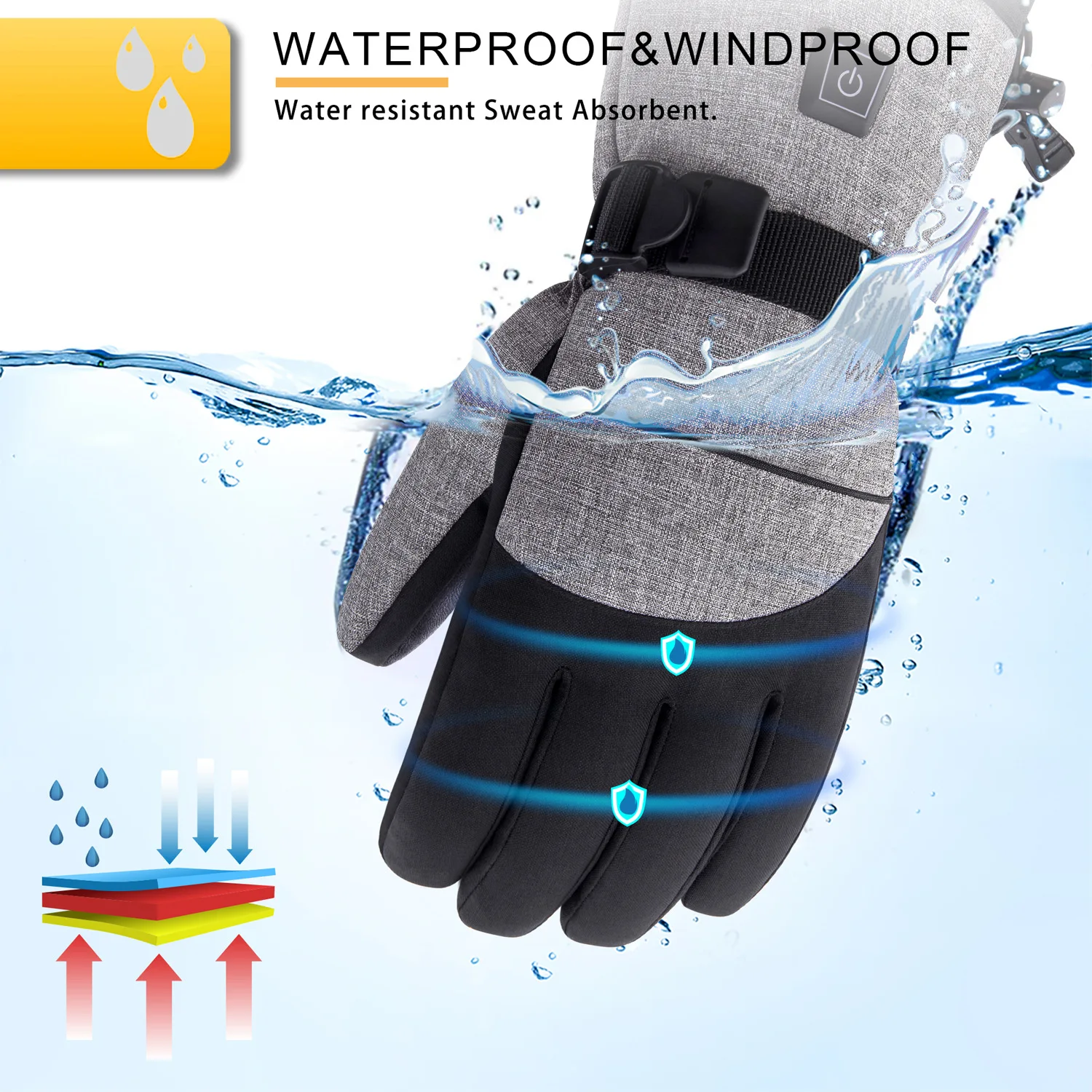 Three-Speed Temperature Adjustment heated Gloves, Thermal Insulation,Waterproof,Motorcycle,Riding, Camping, Heating, Ski