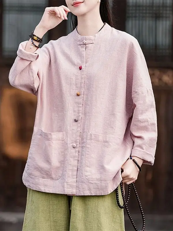 

Новая женская куртка-рубашка в китайском стиле из хлопка и льна на весну-осень, на пуговицах, в стиле дзен, свободного кроя, с длинными рукавами, для повседневной носки