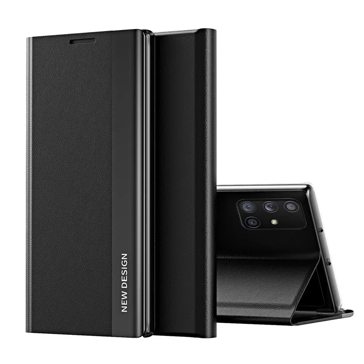 

All-round Protection Stand Design Leather Phone Case Cover for Samsung Galaxy A71 5G SM-A716 - Black