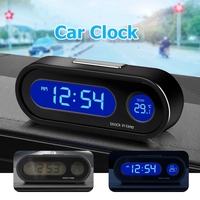 Mini Electronic Car Clock Time Watch Car Clock Styling Accessories Glow-in-the-dark Thermometer LCD Backlight Digital Display