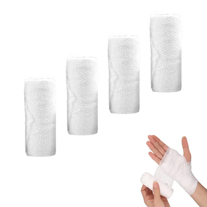 Pack of 4 Rolls Conforming Bandage, Safe and Breathable Gauze Bandage Roll for Dressing Wounds, 4.9 Yards Per Roll,