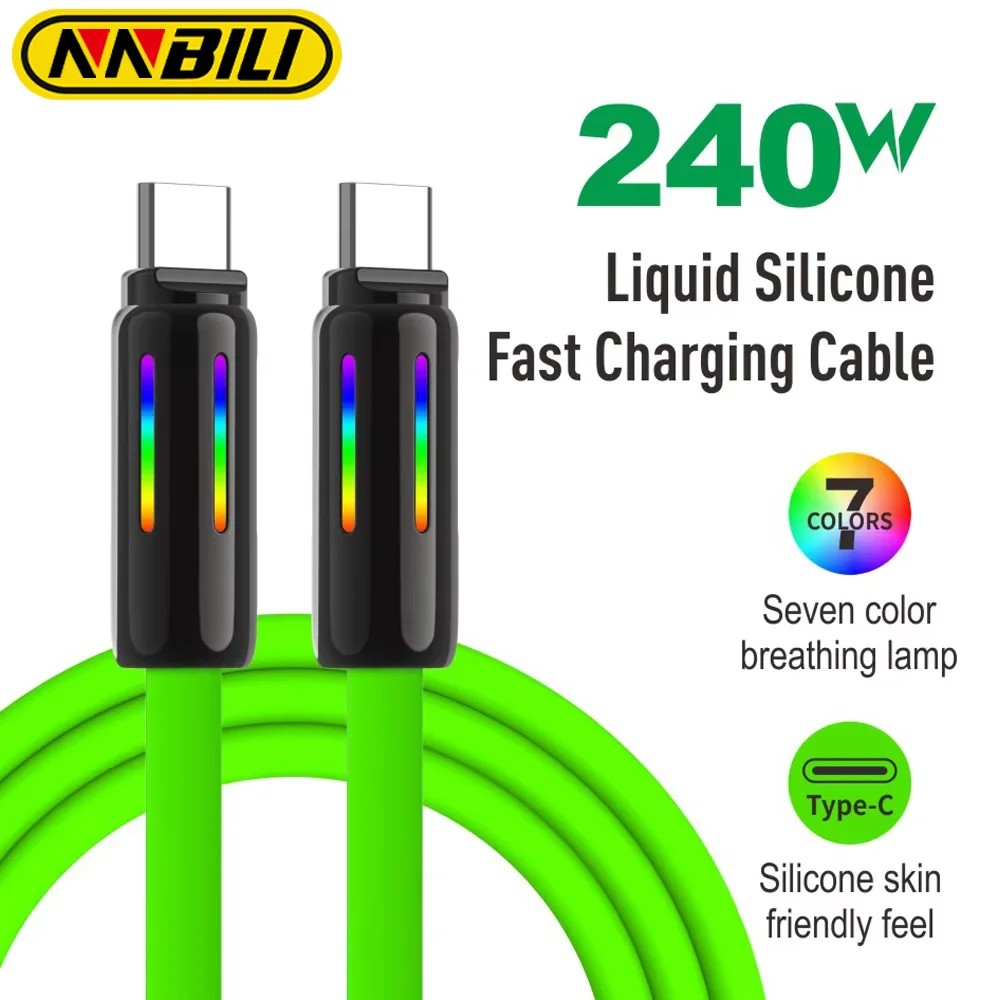 

NNBILI 240 Вт USB C к типу C Кабель для быстрой зарядки PD3.1 Жидкий силиконовый кабель USB типа C для передачи данных для IPhone 16 15 MacBook iPad huawei
