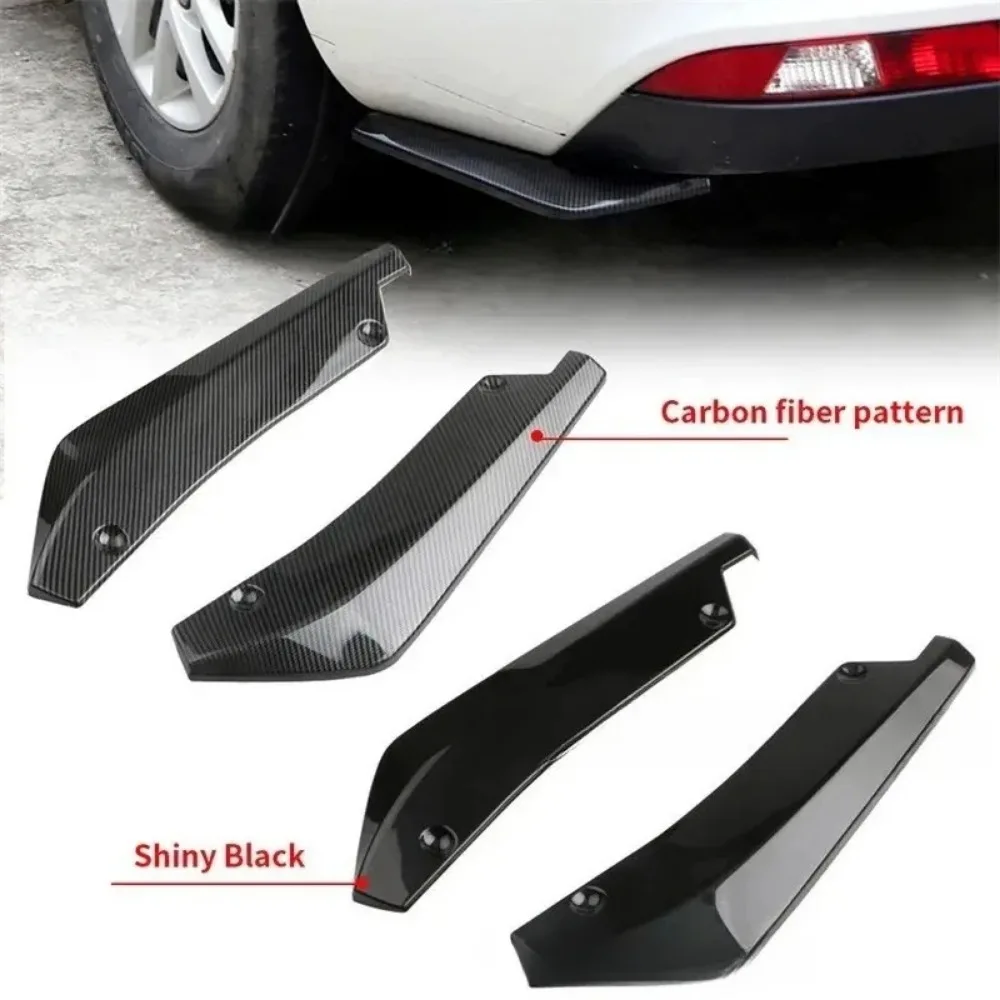 2pcs Universal Car Rear Bumper Lip Diffuser Splitter Spoiler Scratch Protector Black Carbon Fiber Rear Lip Wrap Angle Splitters view 4
