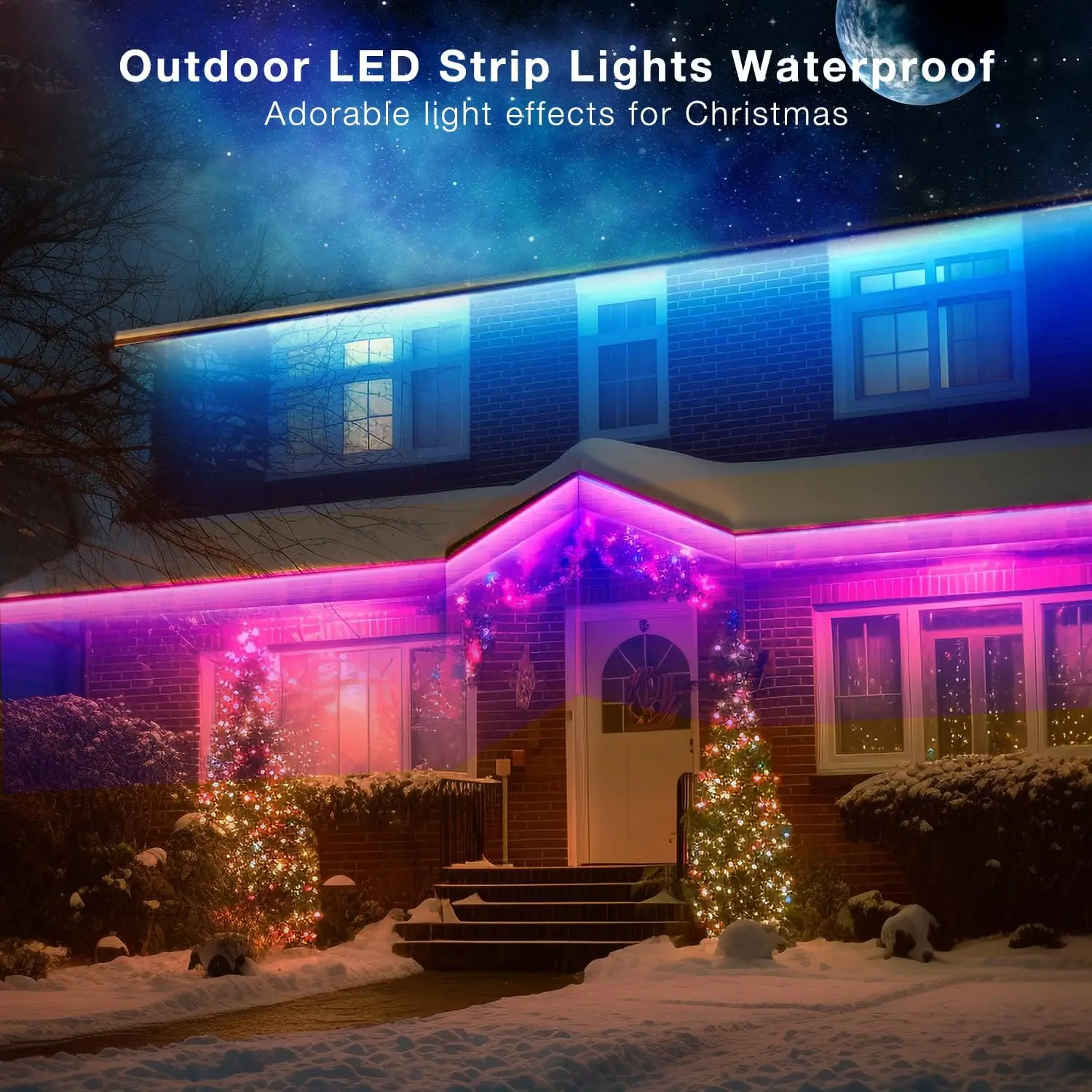 Tira de luces LED impermeables para exteriores, control inteligente por aplicación WiFi, cambio de color con Alexa y asistente de Google, sincronización de música, 32,8 pies