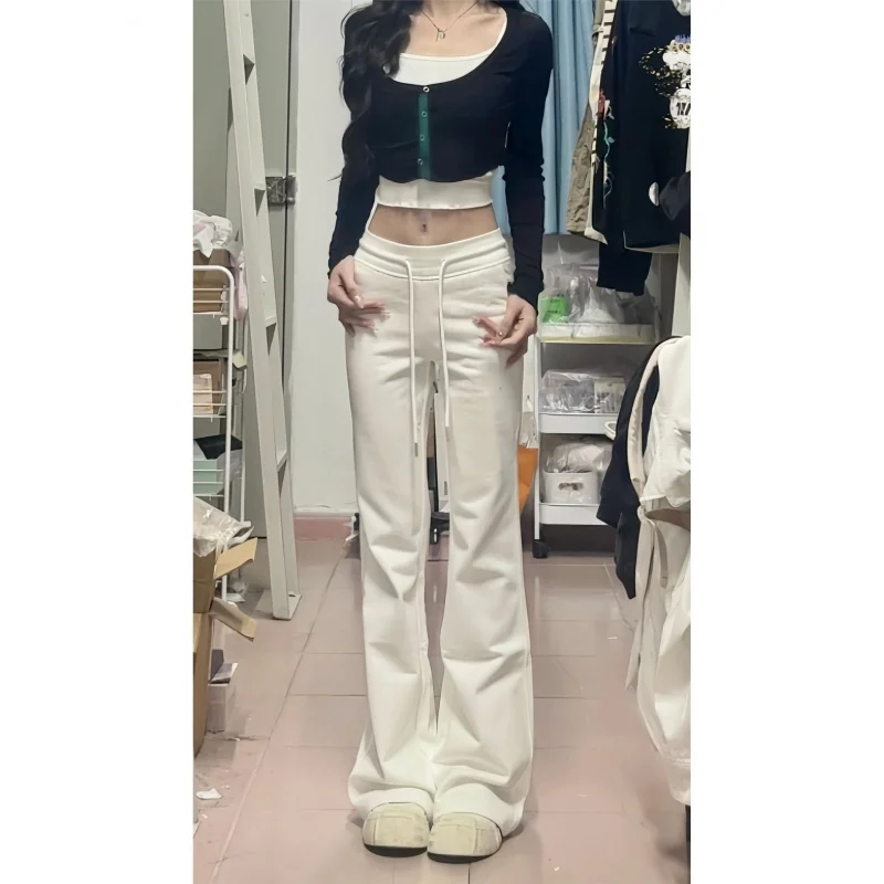

175Tall Person Extended Length180Lazy Yoga Pants Women's White Slightly Flared Casual Sweatpants American Sports Mop Pants