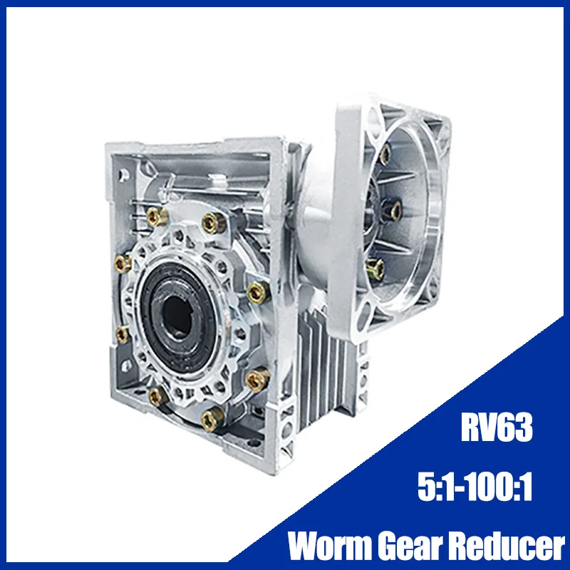 5: 1-100:1 RV63 Worm Gear Reducer Input Hole 24mm Square Flange NMRV063 90 Degree Gearbox For 130mm Nema52 Stepper Motor