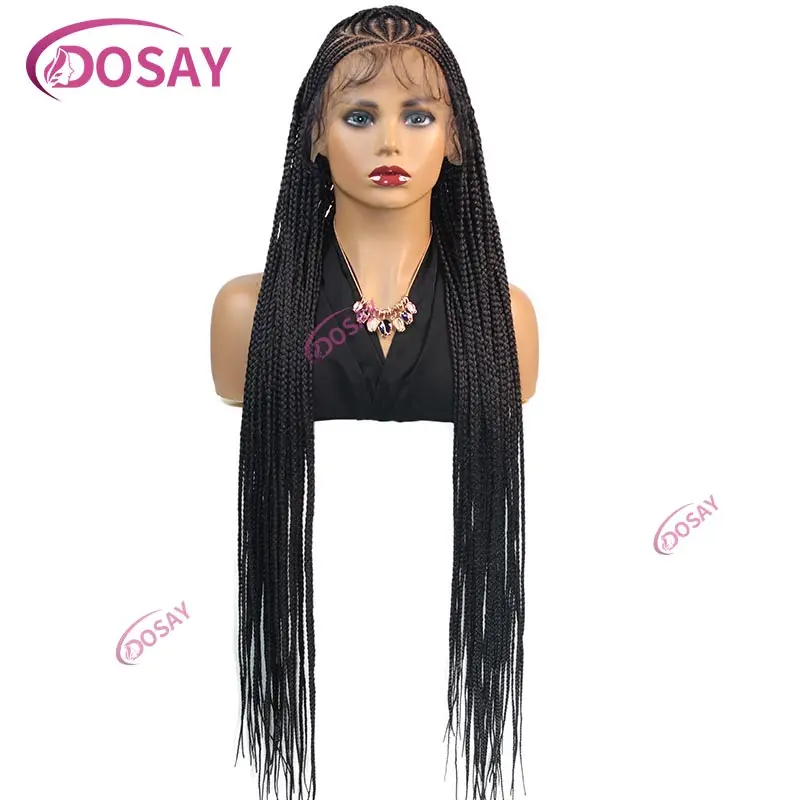 Full Lace Cornrow Braided Wigs for Black Women Handmade Synthetic Long Knotless Box Braiding Wig Goddess Lace Front Braids Wigs