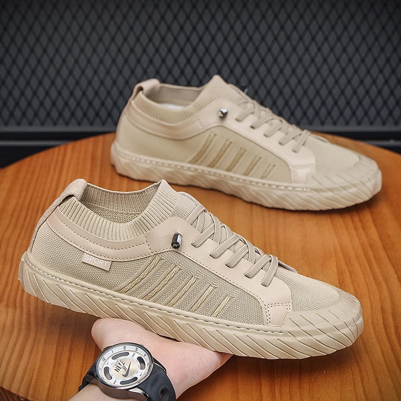 

Мужские летние кроссовки из дышащей сетки, удобная легкая вулканизированная обувь без шнуровки на плоской подошве, уличная нескользящая рабочая обувь