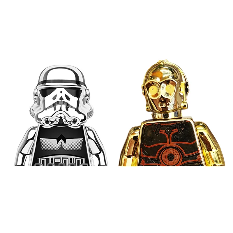 

PG637 PG638 PG801 PG802 Electroplate Plating Gold Chrome C3PO Darth Vader Trooper Building Blocks Mini Action Figure Toys