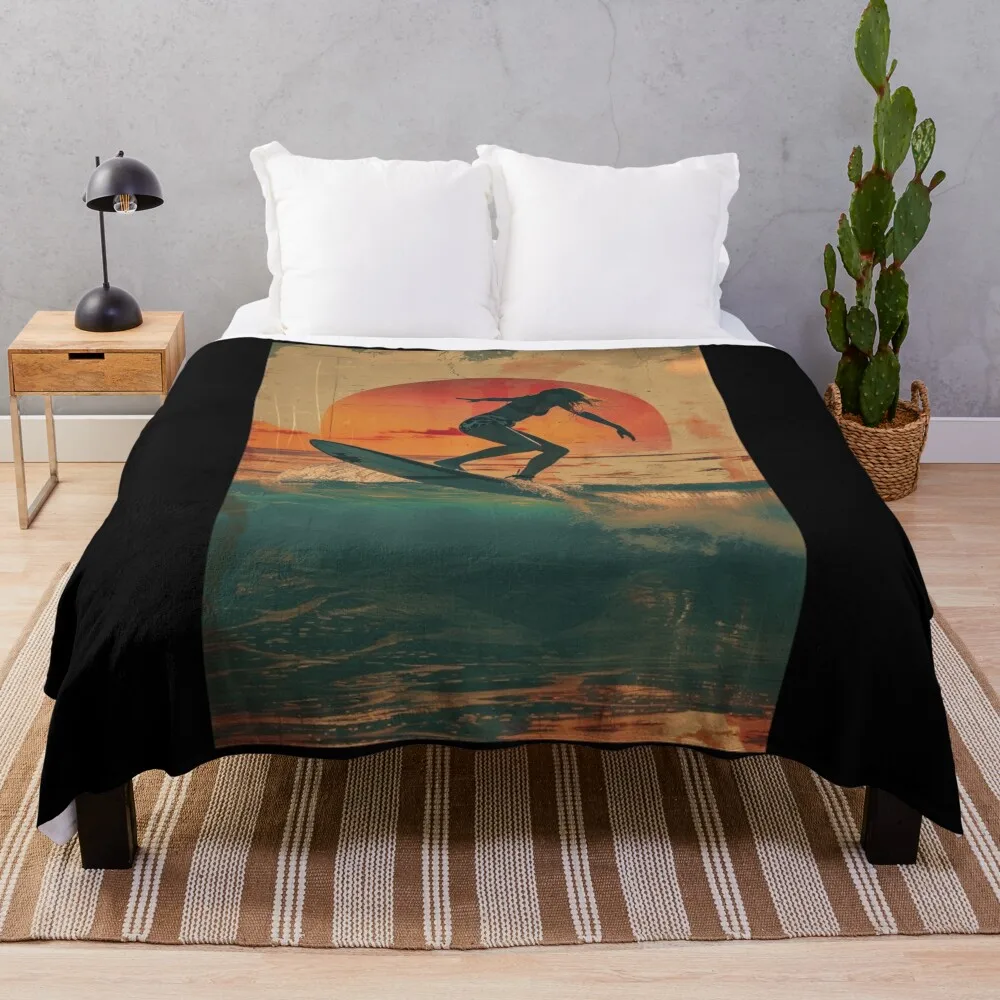 Ride the Waves Surf-Inspired Print-on-Demand Collection Throw Blanket Quilt Decorative Sofas Blankets