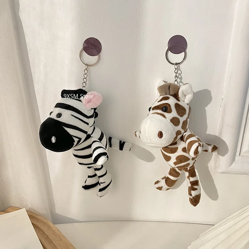 Lovely Cartoon Cute Zebra Animal Plush Toys Keyring Kawaii Soft Stuffed Lovely Giraffe Pendant Keychain Gift for Children Girls