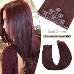 Grampo borgonha em extensões de cabelo cabelo humano real 70g 7 pçs vinho vermelho cabelo humano renda dupla trama remy extensões de cabelo cosplay