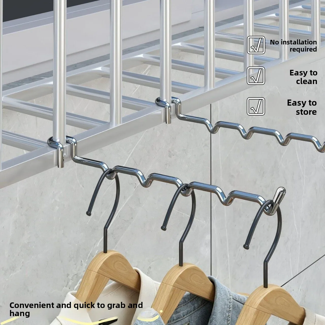 2‑Pack No‑Drill Round Pipe Clothes Hanger Hook, Universal Drying Organizer for Balcony Anti‑Theft Window, Dorm Bedside Use