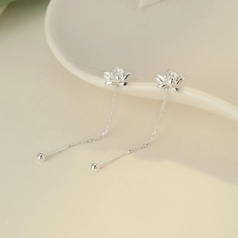 925 الفضة إبرة لوتس سلسلة شرابة النبات وأقراط للنساء الكلاسيكية حزب غرامة مجوهرات صغيرة المتخصصة الفاخرة اكسسوارات