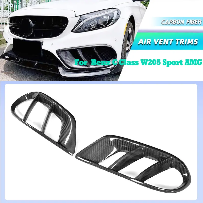 Carbon Fiber Car Front Bumper Air Vent Cover Trims for Mercedes Benz C Class W205 Sport C43 AMG 2015-2018 Fog Grill Frame FRP