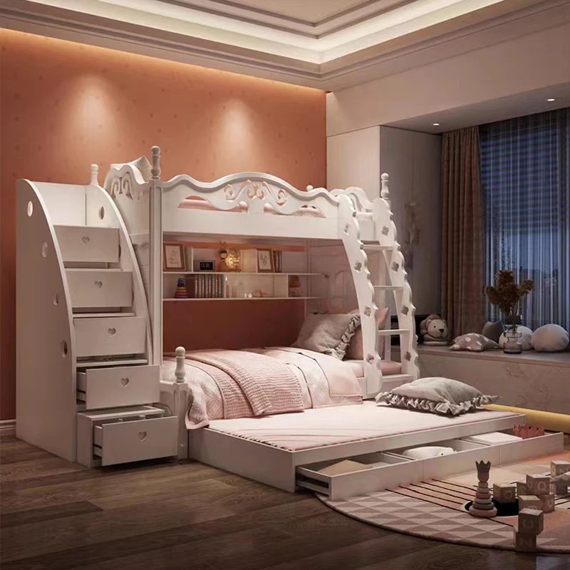 Modern Design Wooden Frame Double Children's Bed Bedroom Furniture Set Household Wooden