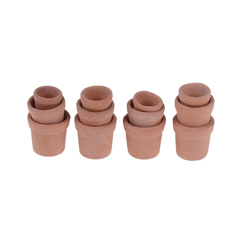 12Pcs Dollhouse 1:12 miniature flower pot handmade red clay pot garden home