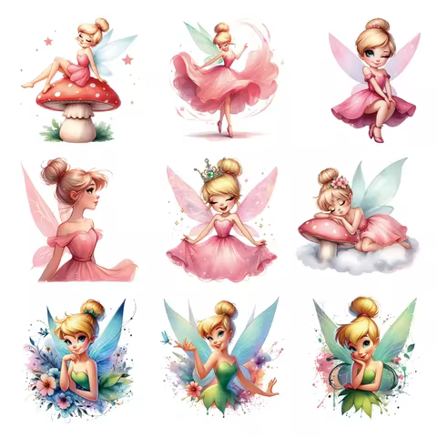 Cartoon Disney Pink Tinker Bell printing for clothes Iron on patches self-adhesive stripes on clothes heat transfer vinyl