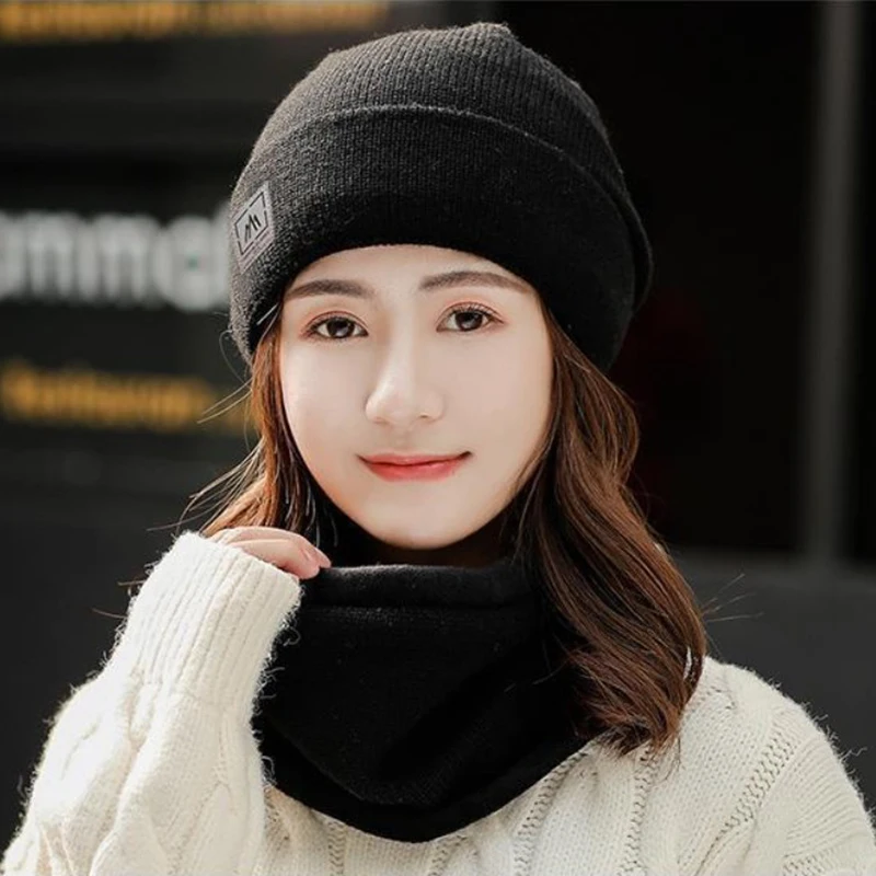 Winter Beanie Hat Scarf Thermal Fleece Knitted Hat Soft Warm Balaclava Wool Neck Warmer Scarf Cap