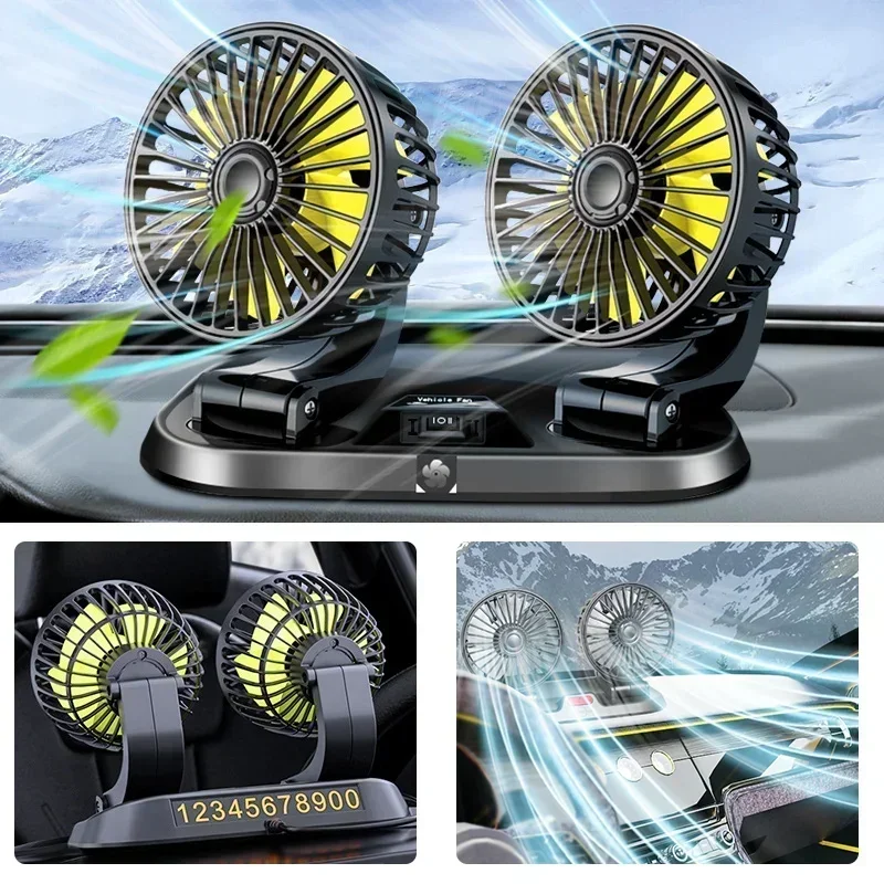 Car Fan 360° Adjustable 1/2/3 Head Air Fan Auto Electric Fan USB5V/12V/24V Fan Car Silent Fan For Home Desk Office&Car RV Truck