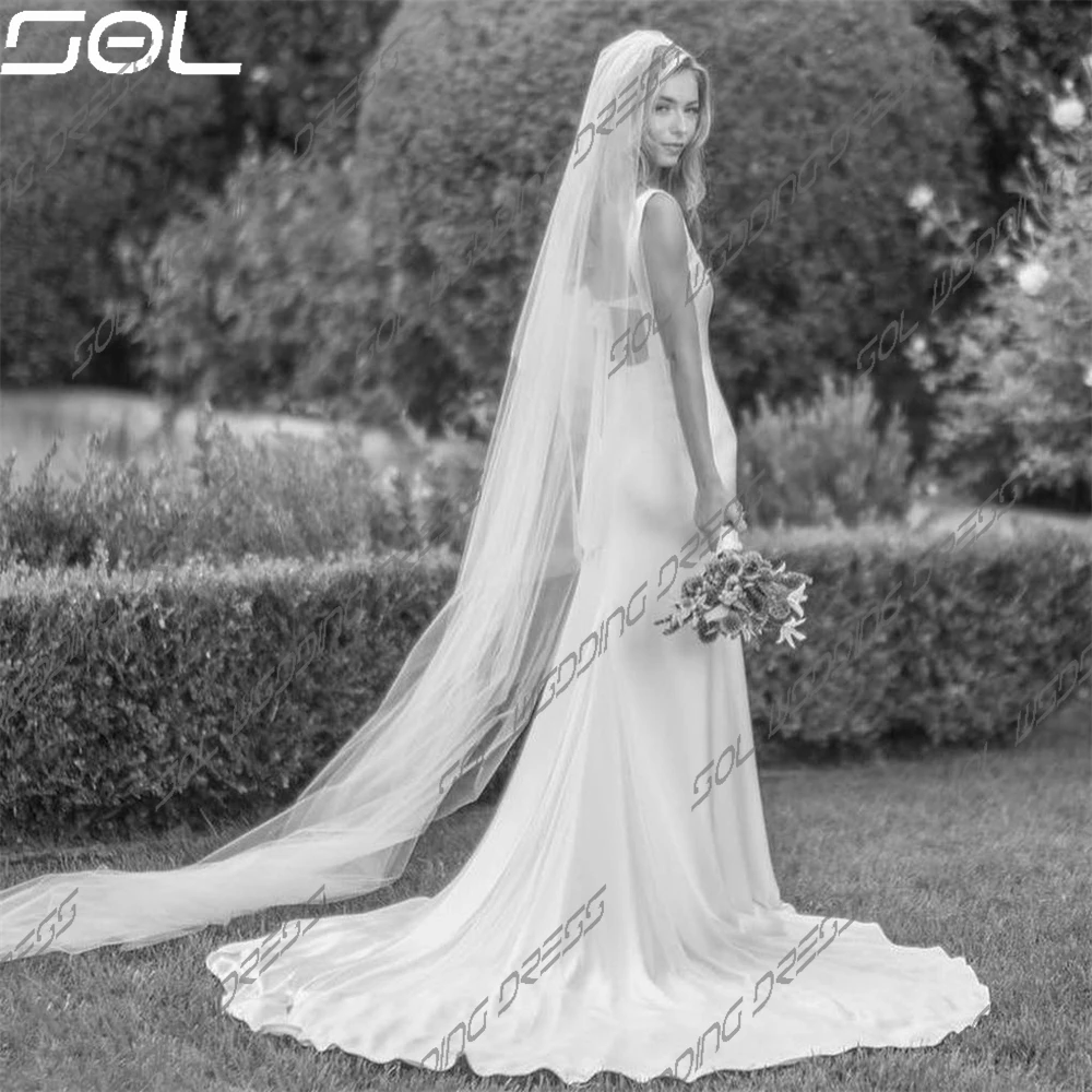 SOL Simple Square Collar abiti da sposa a sirena eleganti spalline senza schienale abiti da sposa lunghi fino al pavimento Vestidos De Novia