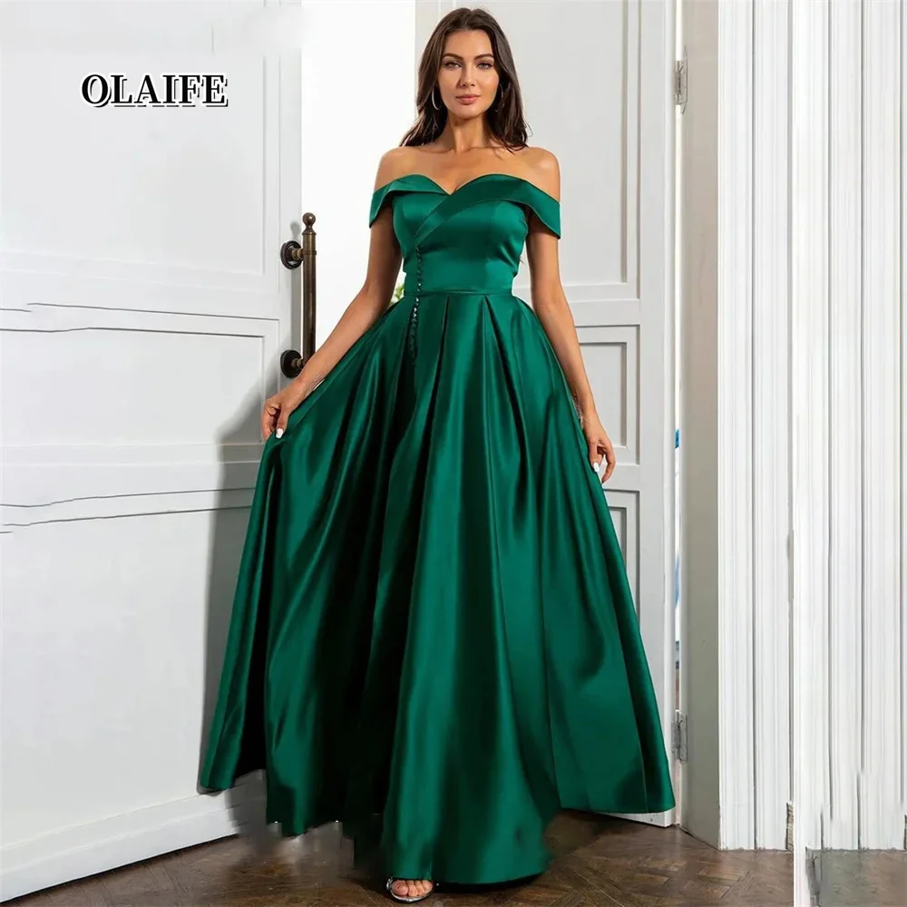 

Elegant Evening Dress Simple Long Party Gowns Satin Prom Dresses Off-Shoulder High Slit Vestidos De Noche فستان العيد 2024