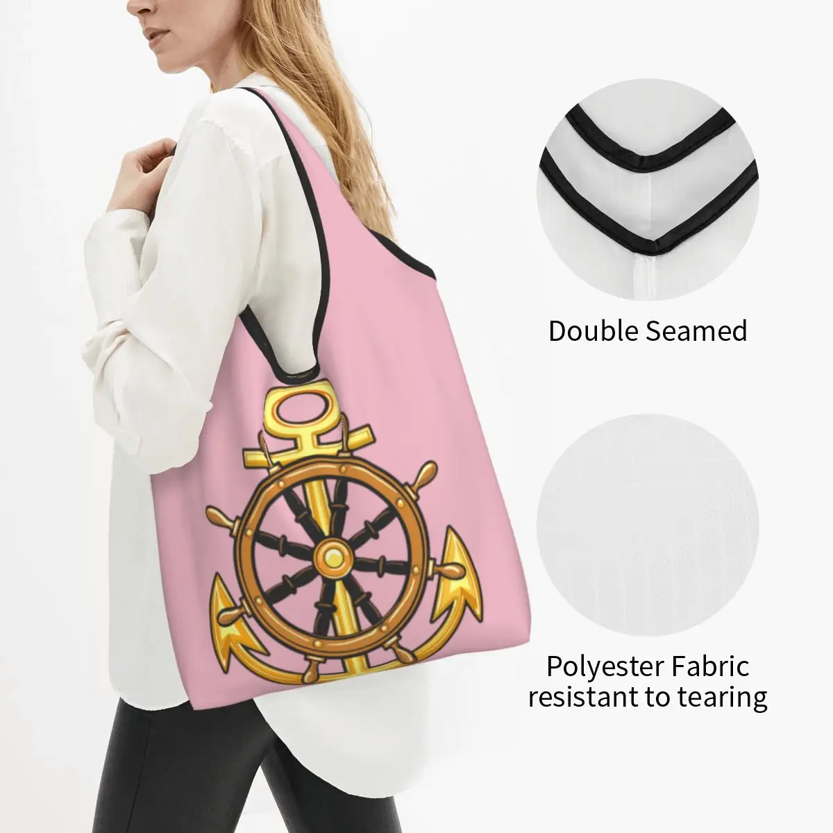 Fashion Print Nautical Sailor Anchor Tote Shopping Bags Portable Shoulder Shopper Handbag