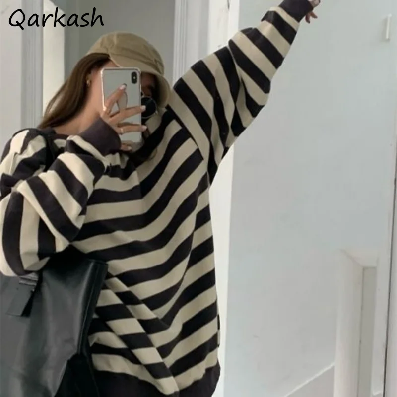 

Striped Sweatshirts Women O-neck Loose Cozy Students Korean Preppy Style Fashion All-match Casual Sweet Sudaderas Hot Sale Chic