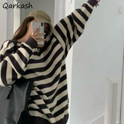 Striped Sweatshirts Women O-neck Loose Cozy Students Korean Preppy Style Fashion All-match Casual Sweet Sudaderas Hot Sale Chic