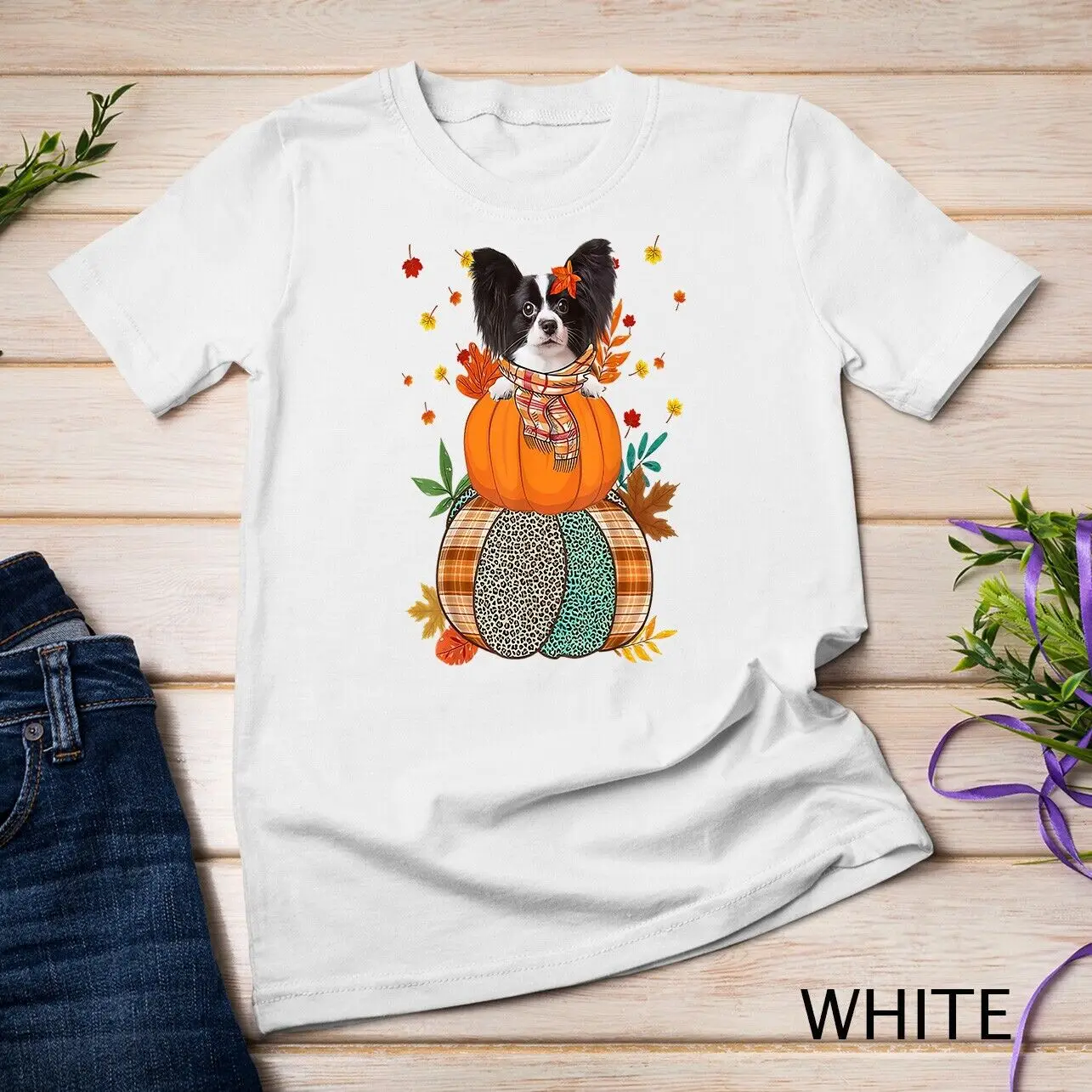 T-shirt mignon papillon pour Thanksgiving, T-shirt unisexe pour amoureux des chiens, automne