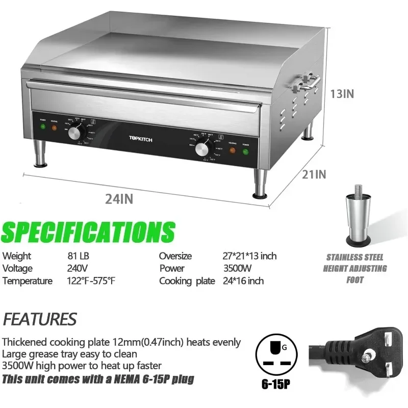 TOPKITCH-Plaque de cuisson électrique commerciale, température réglable