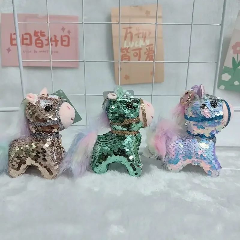 Sac à dos poney coloré à paillettes, 1 pièce, ornement, poupée, Animal en peluche, cheval, porte-clés, décoration suspendue, pendentif, jouet pour enfants