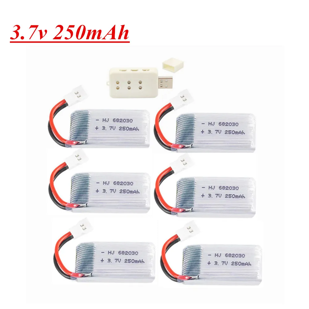 3.7V 250mAh Lipo Battery and 6 in 1 Charger For Syma X11C MJX X701 U830 FY310 RC Drone parts 682030 3.7v Battery Xh2.54 Plug