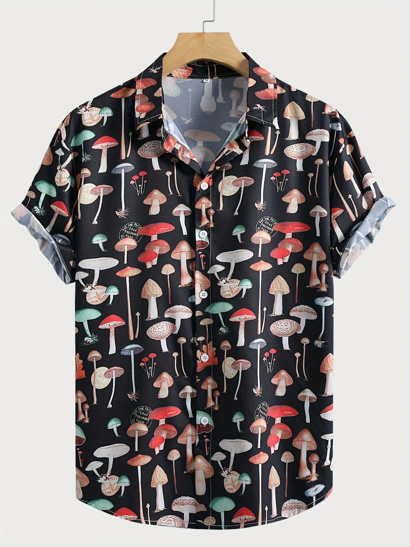 Summer Fashion Men\'s Mushroom Pattern Casual Short sleeve Shirt Hawaiian Button Up Shirt