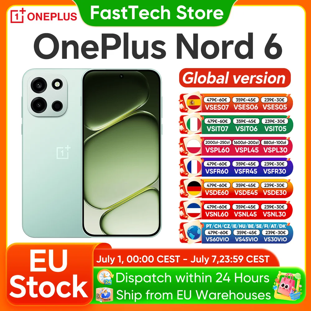 Smartphone OnePlus Nord 6 5G Version Globale Snapdragon 8s Gen 4 165Hz 165FPS Écran AMOLED 6,78” 7500mAh Charge SUPERVOOC 80W Appareil photo principal SONY 50MP