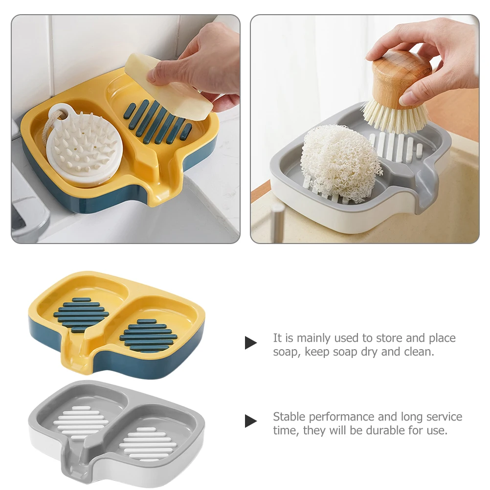 

2pcs PP Holder Sturdy Bathroom Container Self-Draining Double Layer Drying Tray for Bar Soap Draining Dish Decorative
