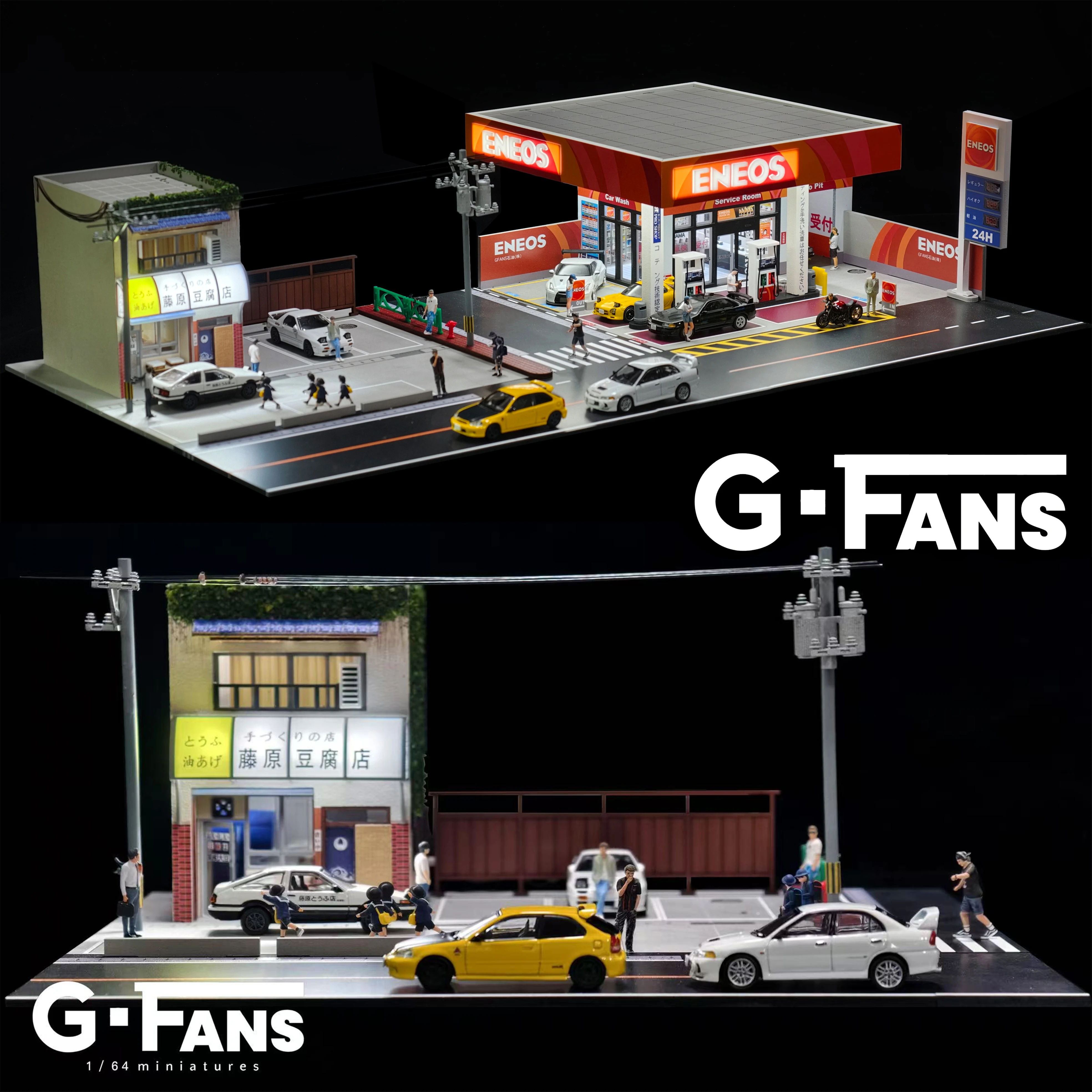 G FANS 1:64 Car Garage Models Shop Parking Building Led Diorama Building Scene Model with Lights Car Garage Diorama Scene Model