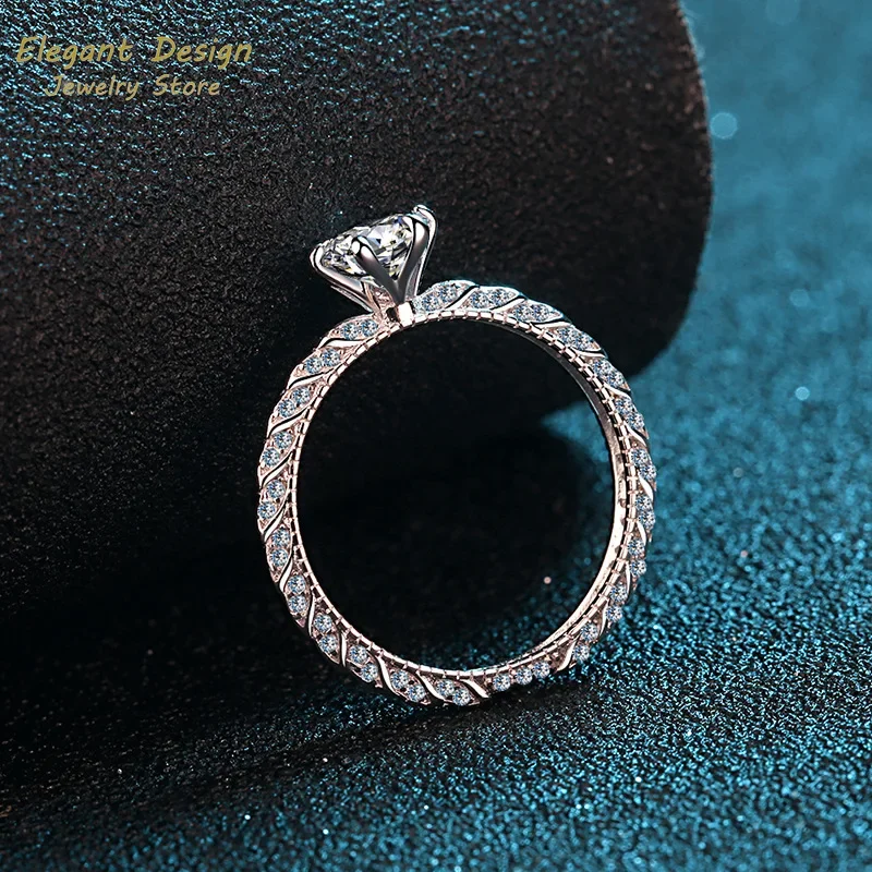 

Luxury Platinum PT950 Unique Texture Six Claw Ring 1ct Moissanite Diamond Band for Women Fashion Wedding Party Charm Jewelry