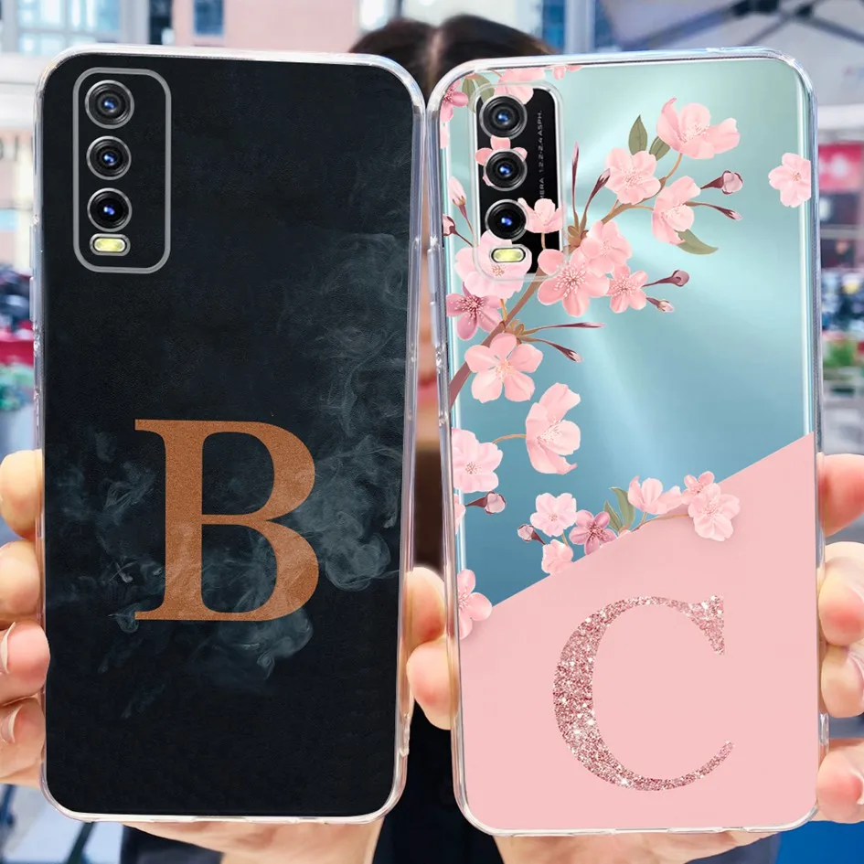 Прозрачный чехол для Vivo Y20 Y20i чехол V2029 V2027 V2032 милые Буквы Цветы Силиконовый мягкий чехол для Vivo Y11S Y12S Y20A Y20s G Capa